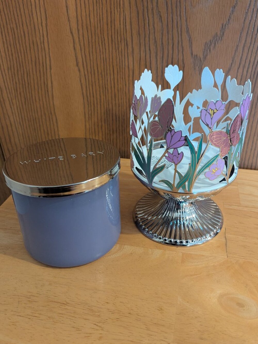 New Bath & Body Works 2‎ Piece Butterfly Spring 3 Wick Candle Holder w/ Candle